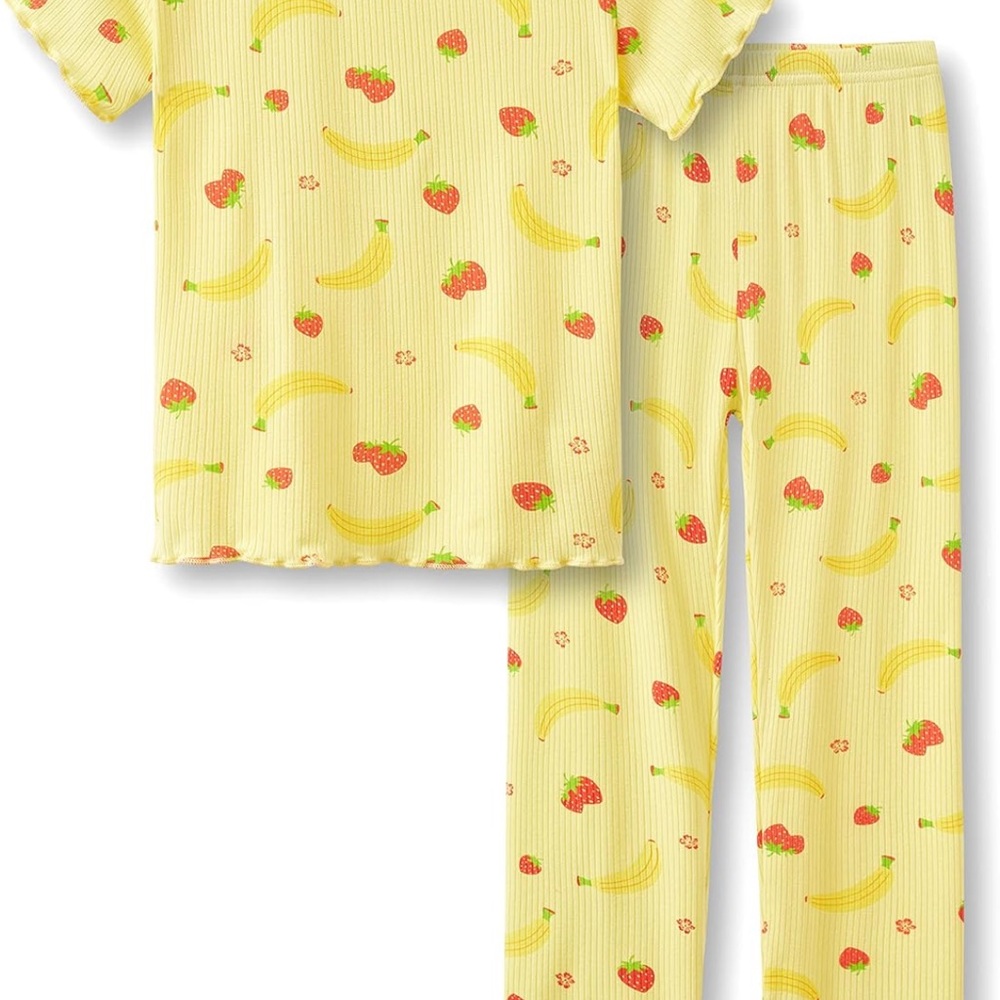 Yellow Kids Pajamas with Fruit Print